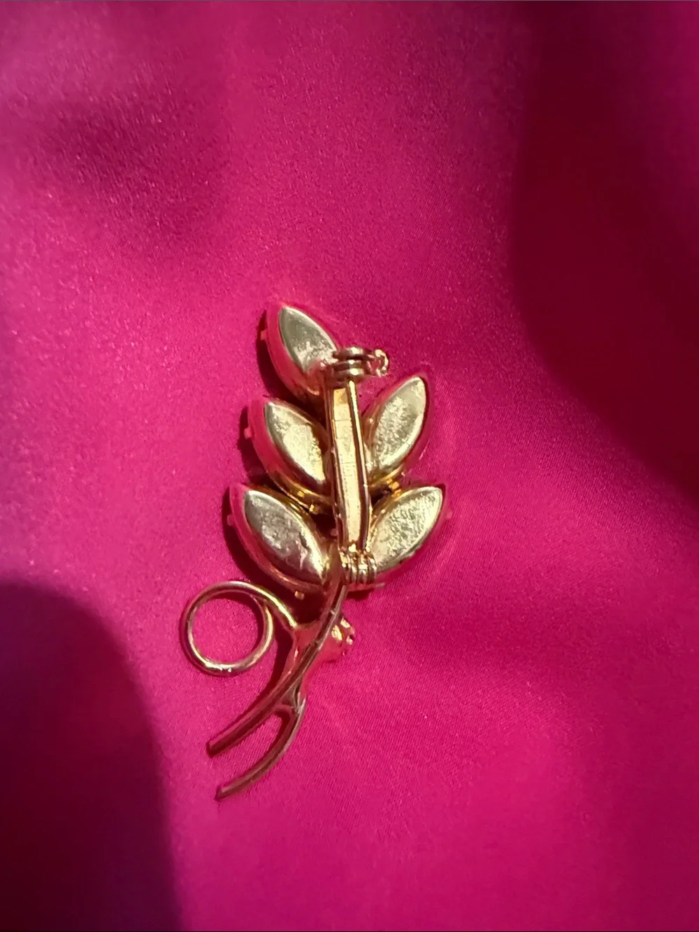 Gold-Tone Leaf Brooch with Smoky Purple Crystal Stones